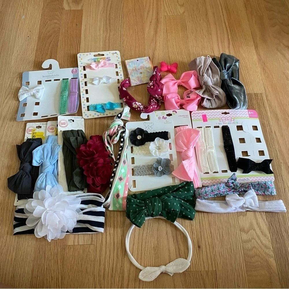 Baby Toddler Girl Headband Hair Accessory Huge Lot Green White Blue Flower Dot